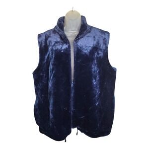 Dennis Basso Womens L/XL Royal Blue Faux Fur Winter Sleeveless Coat Vest Vintage